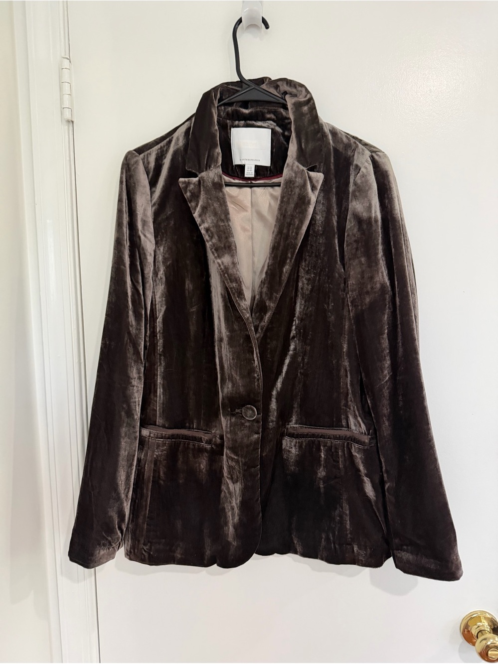 Anthropologie Velvet Blazer Womens 10 Brown Chocolate Tailored Jacket Old Money